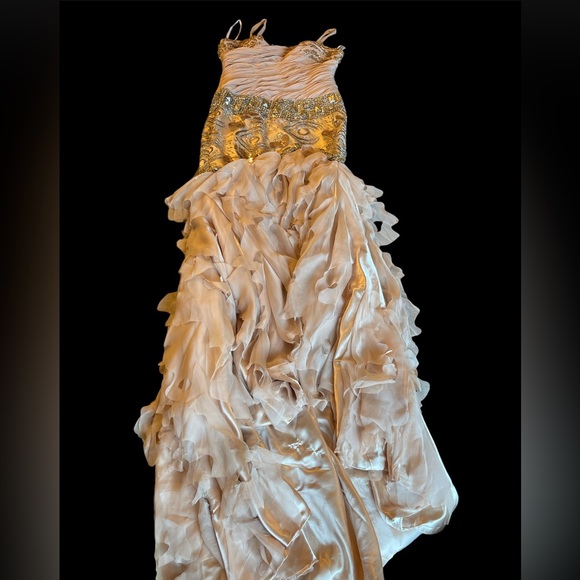 MNM Couture - JD011 Pleated Embellished Layered high low gown - Picture 4 of 5